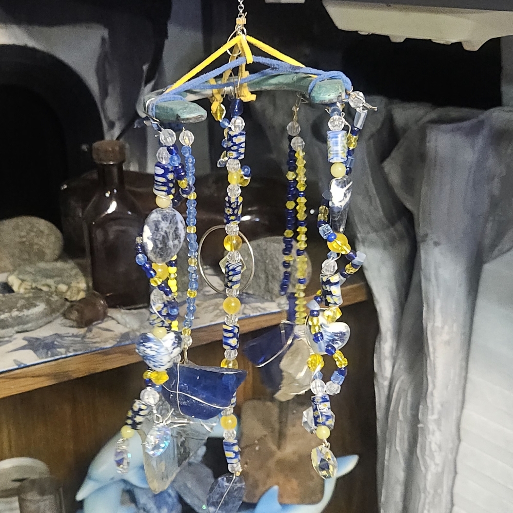 Sale $20 Ends 28th Vibrant Blue and Yellow Beaded Wind Chime